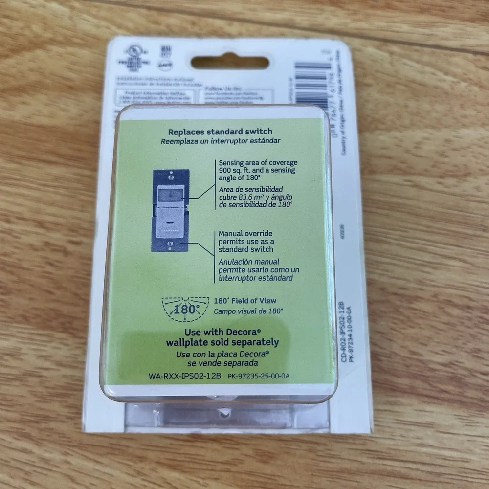 Levition Decora IPS02 Motion Sensor In-Wall Switch, 2.5 A, Single Pole, White